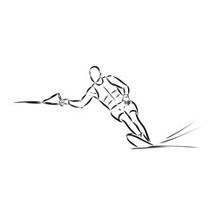 water ski girl, vector sketch illustration