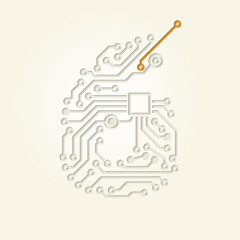 6 (Number Six) created with electronic conductive tracks - Cut Out Infographic Design