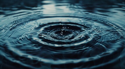 Fototapeta na wymiar A perfect water droplet splashed ripples. Pure blue, minimalist picture