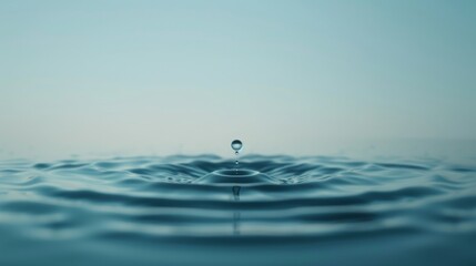 A perfect water droplet splashed ripples. Pure blue, minimalist picture