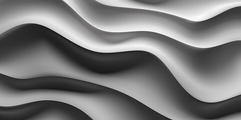 Subtle grayscale waves in 3D, their glossy surface catching hints of light, creating a sophisticated ambiance. - obrazy, fototapety, plakaty