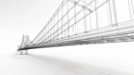 Selbstklebende Fototapeten Sketch lines of suspension bridge 3d rendering. © Cybonad