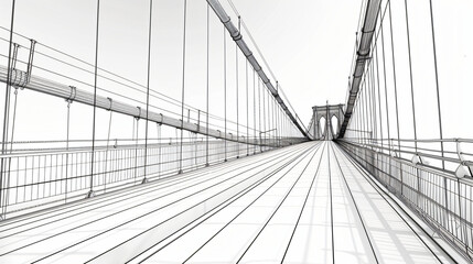 Sketch lines of suspension bridge 3d rendering.