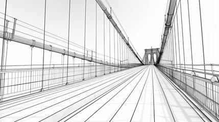 Papier Peint photo Lavable Brooklyn Bridge Sketch lines of suspension bridge 3d rendering.
