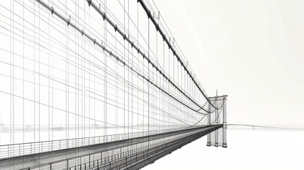 Sketch lines of suspension bridge 3d rendering.