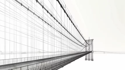 Rolgordijnen Sketch lines of suspension bridge 3d rendering. © Cybonad