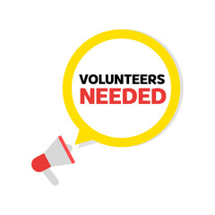 volunteers needed megaphone on white background for flyer design. Vector illustration in style