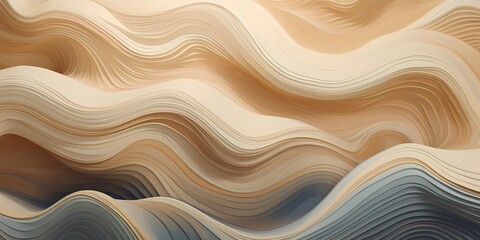 Subdued earth tones forming subtle 3D waves, their glossy surface softly reflecting ambient light, creating a serene atmosphere.