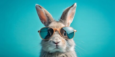 cool rabbit on solid color background