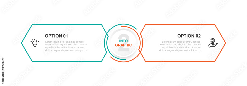 Poster 2 step line connection information graphic. Infographic vector element with icons suitable for web presentation and business information