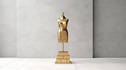 Statue of model mannequin in gold for showcasing fashion formal clothes in an abstract concept. on stone pallet geometric product stand. isolate on white background with promotion sale. 3d rendering.
 - obrazy, fototapety, plakaty