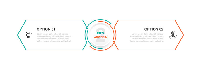 2 step line connection information graphic. Infographic vector element with icons suitable for web presentation and business information