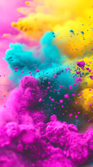colorful holi powder clouds and splatter background vertical layout