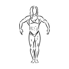 Posing bodybuilder, isolated vector silhouette, ink drawing