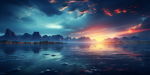 Beautiful seascape with sea and sky nautical marine landscape clades sky blurred background
