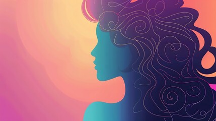 Women's day. Beautiful girl with curly hair. Abstract background for Women's day