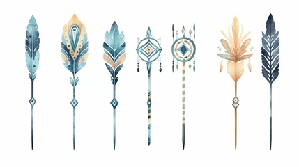 Tuinposter Boho Watercolor ethnic boho set of arrows, native american tribe decoration print element, tribal navajo isolated illustration bohemian ornament, Indian, Peru, Aztec wrapping.   