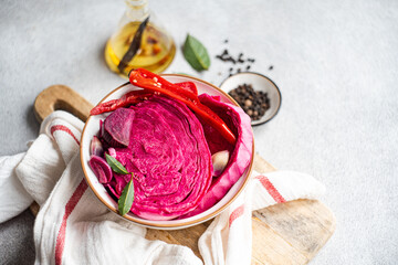 Vibrant beetroot fermented cabbage with spicy accents