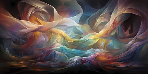 Obraz premium Ribbons of color dancing through a void of darkness, creating an ethereal tapestry.