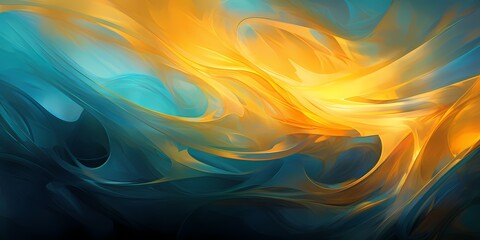 Radiant streaks of golden yellow intermingle with cool shades of turquoise, creating a striking contrast that imbues the illustration with a sense of energy and movement.