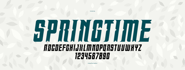 Floral display italic font for logos and headlines, posters and advertising alphabet letters and numbers typeface, beautiful and elegant typography for natural eco product or brand.