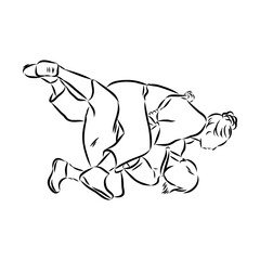 Martial arts coach, sambo, judo and wrestling. belt wrestling vector sketch