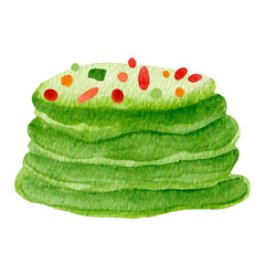 Watercolor green pancakes isolated on a white background. Element for various products,Saint Patrick Day, cards etc.