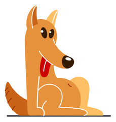 Funny cartoon dog sitting vector flat style illustration isolated on white, cute and adorable domestic animal friend.