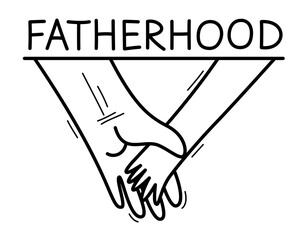 Fatherhood concept adult hand holding small hand of a child vector flat style illustration isolated on white.