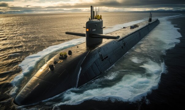 nuclear powered submarine in the ocean, miltary background