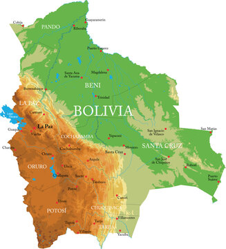 Bolivia-highly detailed physical map