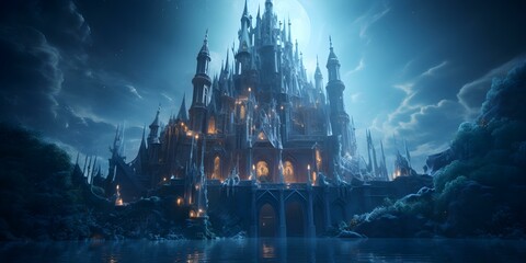 A captivating world of a luminous underwater realm with enchanted architecture. Concept Underwater Architecture, Luminous Realm, Enchanted World