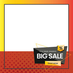 A big sale sign with a yellow and orange background. It's your chance to shop now