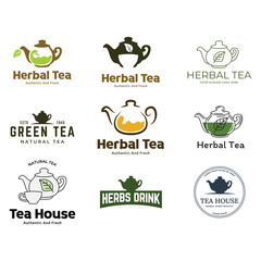 Set of green and natural tea illustration logo