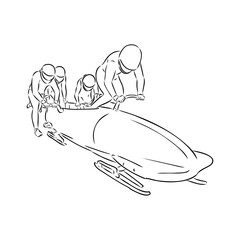 Vector illustration. Illustration shows a bobsledder driving on the car. Bobsleigh. Winter sport