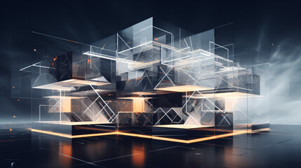 Abstract geometric architecture 3d rendering.