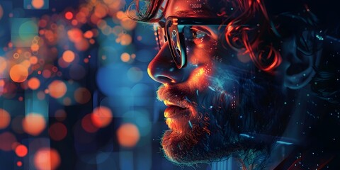 Realistic Portrait of a Man with Glasses in a Futuristic Environment