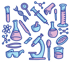 Laboratory doodle art vector illustrations pack set colorful