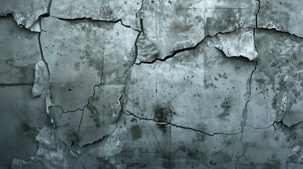 Obraz premium Cracked concrete texture background. Grey surface with cracks close up. A lot of pieces of splintered plaster. Abstract concept of split, dissent, disagreement, discord. Sunny day with shadows.