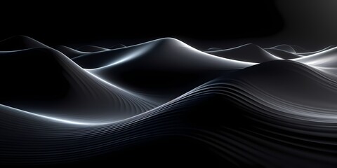 Mysterious dark 3D waves with a glossy sheen, their reflective surface capturing the essence of shadow and light.