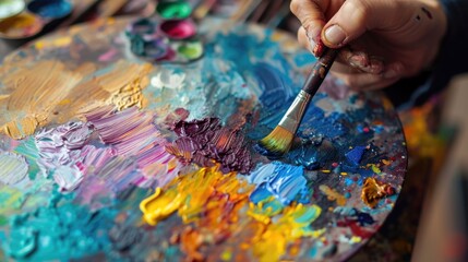 Artist Palette with Vibrant Paint Colors