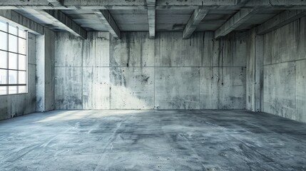 Empty warehouse room with concrete walls and floor. - obrazy, fototapety, plakaty