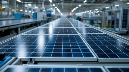 Solar panel manufacturing in an advanced production line, showcasing eco-friendly technology