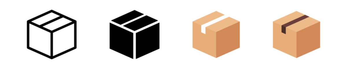 Delivery icon illustration. Closed cardboard box icon in vector design style. Simple box vector symbol. Isolated graphic illustration parcel. Package set symbol 