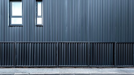 Obraz premium Grey metal corrugated fence in front of a residential building. Texture of profiled metal.
