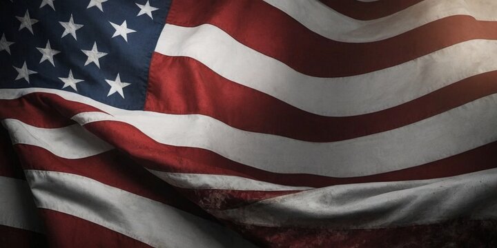 Closeup of rippled American flag, american flag background