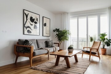 Fototapeta premium modern living room with table ,chiars sofa frame mockup 