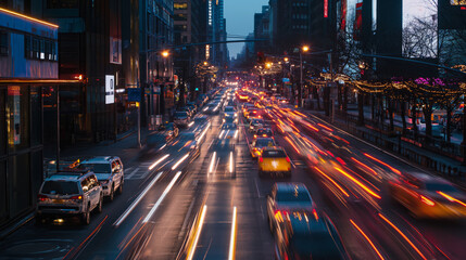 Nighttime Traffic: Trailing Lights Illuminate Urban Streets, Aerial View