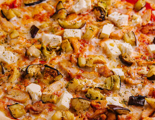 Healthy vegetables vegetarian pizza with grilled zucchini and eggplant slices