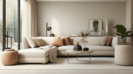 "In the pristine white interior, the couch display stood as a beacon of modern elegance, its plush cushions inviting relaxation while exuding an air of sophisticated simplicity, a perfect fusion of co